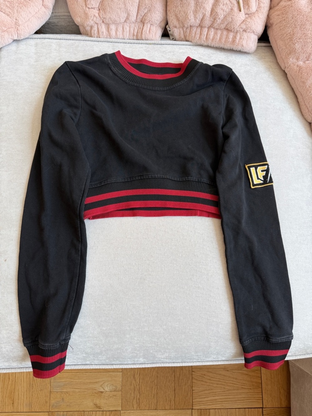 LF Black Cropped Sweatshirt with Red Trim